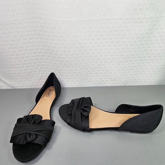 Brash Women's Black Bow Front Peep Toe Flats Size 9.5 - Picture 2 of 9